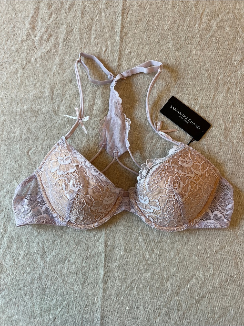 Samantha Chang Blush Lace Push-Up Racerback Bra. NWT.